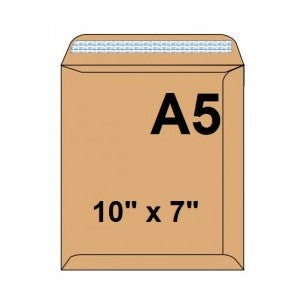 Brown Envelopes C5 / A5 - 10" x 7" - 90 gsm (Peel & Seal)