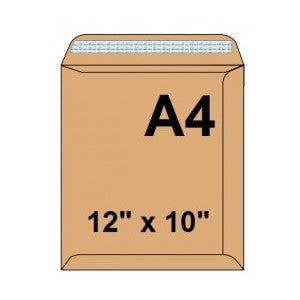 Brown Envelopes A4 - 12" x 10" - 90 gsm (Peel & Seal)