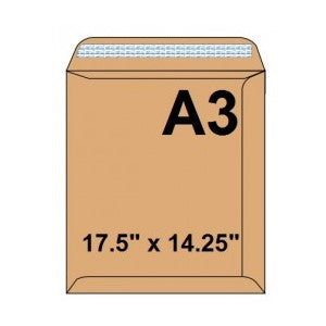 Brown Envelopes C3 / A3 - 17.5" x 14.25" - 120 gsm (Peel & Seal)