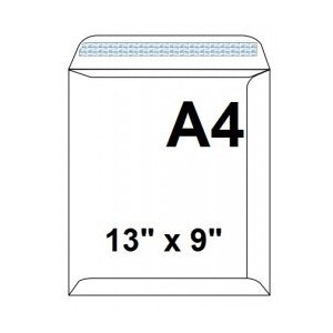 White Envelopes C4 / A4 - 13" x 9" - 100 gsm (Peel & Seal)