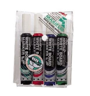 Pentel MWL6S Maxiflo Whiteboard Marker Chisel Slim Wallet of 4