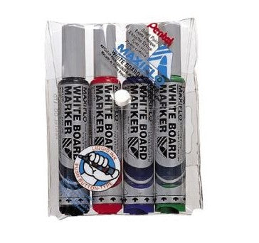 Pentel MWL5 Maxiflo Whiteboard Marker Bullet Wallet of 4