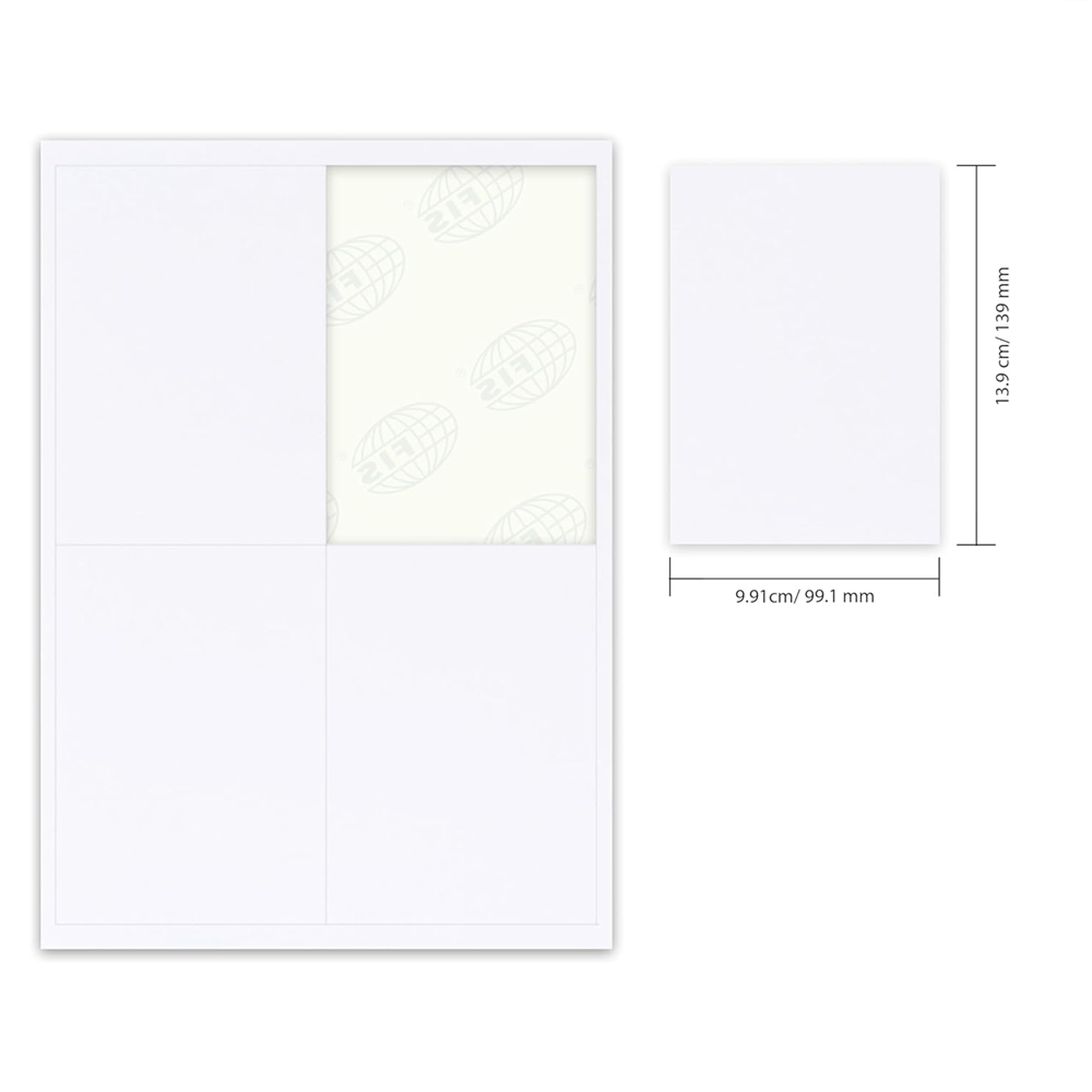 FIS Multi-Purpose White A4 Labels - 4 Labels Per Sheet - (400 Labels)