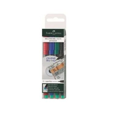 Faber-Castell 1523 Multimark 0.4mm Permanent Marker Wallet of 4 Assorted Colors