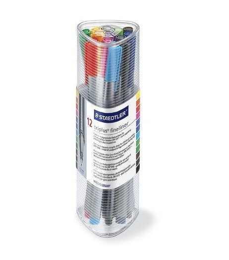 Staedtler 334 Triplus Fineliner 0.3mm - Tube of 12 Assorted Colors