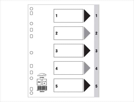 Polypropylene A4 Dividers Grey - Numeric