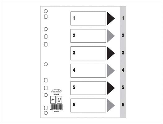Polypropylene A4 Dividers Grey - Numeric