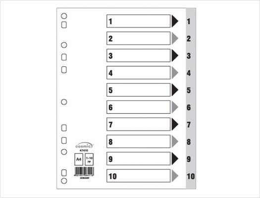 Polypropylene A4 Dividers Grey - Numeric