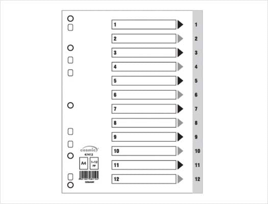 Polypropylene A4 Dividers Grey - Numeric