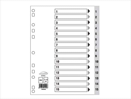 Polypropylene A4 Dividers Grey - Numeric