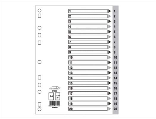 Polypropylene A4 Dividers Grey - Numeric