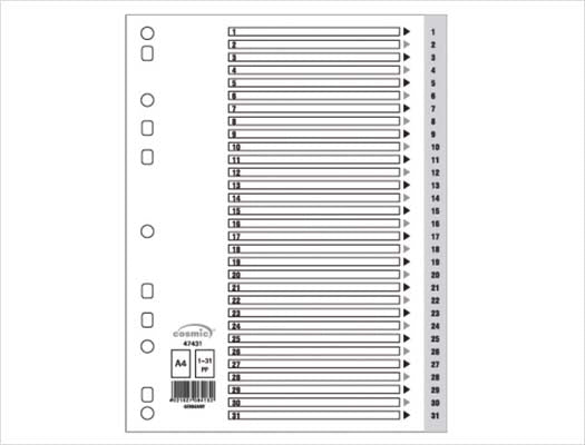 Polypropylene A4 Dividers Grey - Numeric