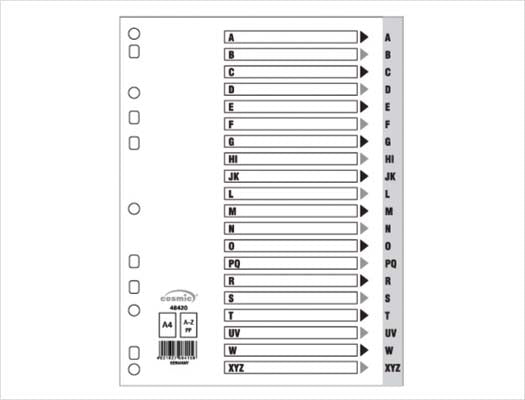 Polypropylene A4 Dividers Grey - A-Z Alphabetical Set