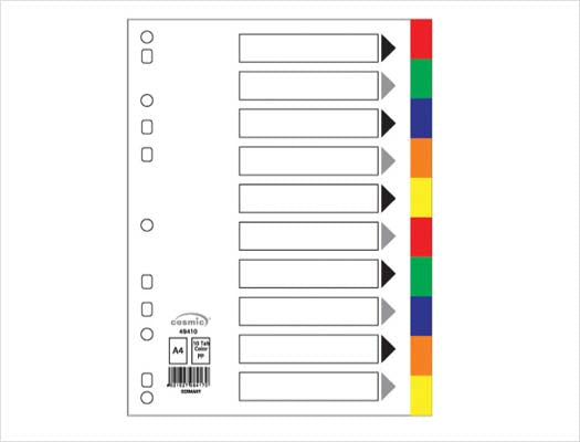Polypropylene A4 Dividers Multi-Color
