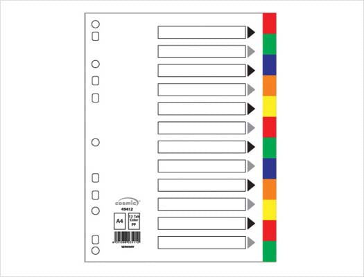 Polypropylene A4 Dividers Multi-Color
