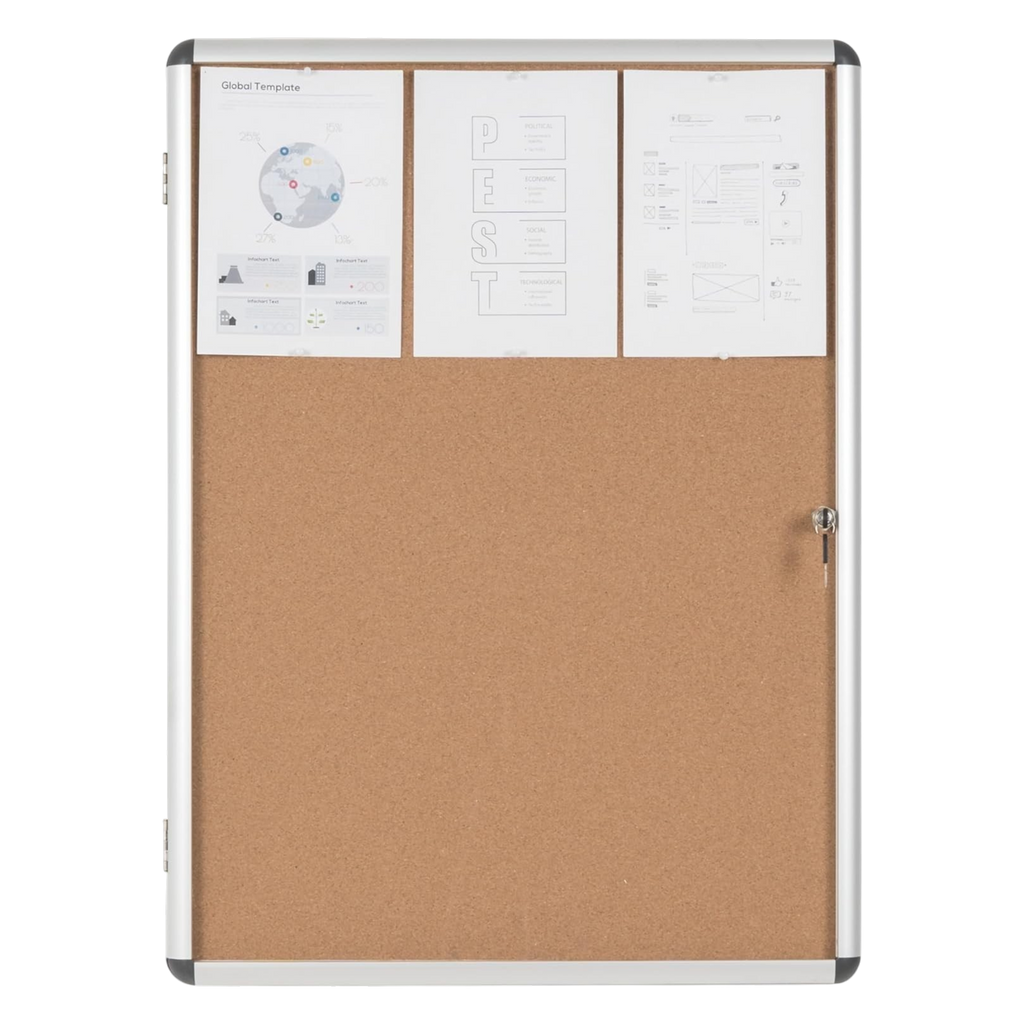 Bi-Office Lockable Cork Notice Board - 720 x 981 mm (9 x A4) - VT630101150