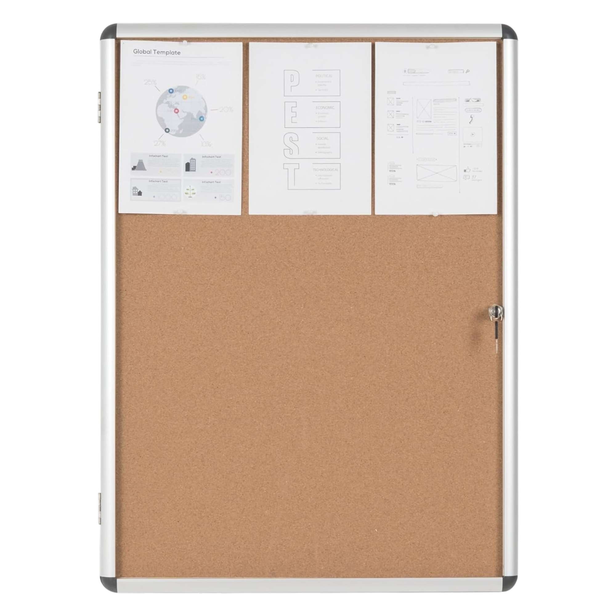 Bi-Office Lockable Cork Notice Board - 720 x 981 mm (9 x A4) - VT630101150