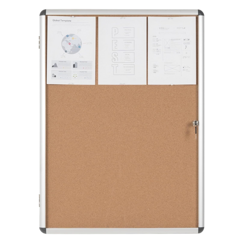 Bi-Office Lockable Cork Notice Board - 720 x 981 mm (9 x A4) - VT630101150