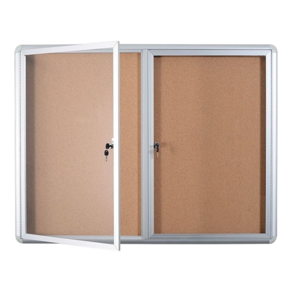 Bi-Office Lockable Cork Notice Board with 2 Swing Doors - 1220 x 915 mm - VT640101720