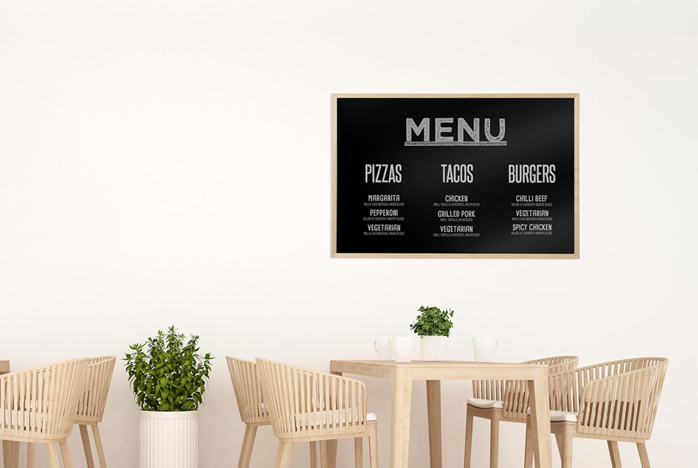 Bi-Office Black Chalkboard with Natural Pine Wood Frame