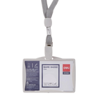 Deli 5744 Clear Plastic Name Badge Holder with Lanyard Grey