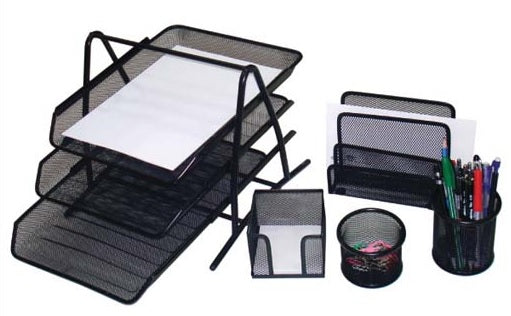 Mesh Office Desk Stationery Set - 5 Piece