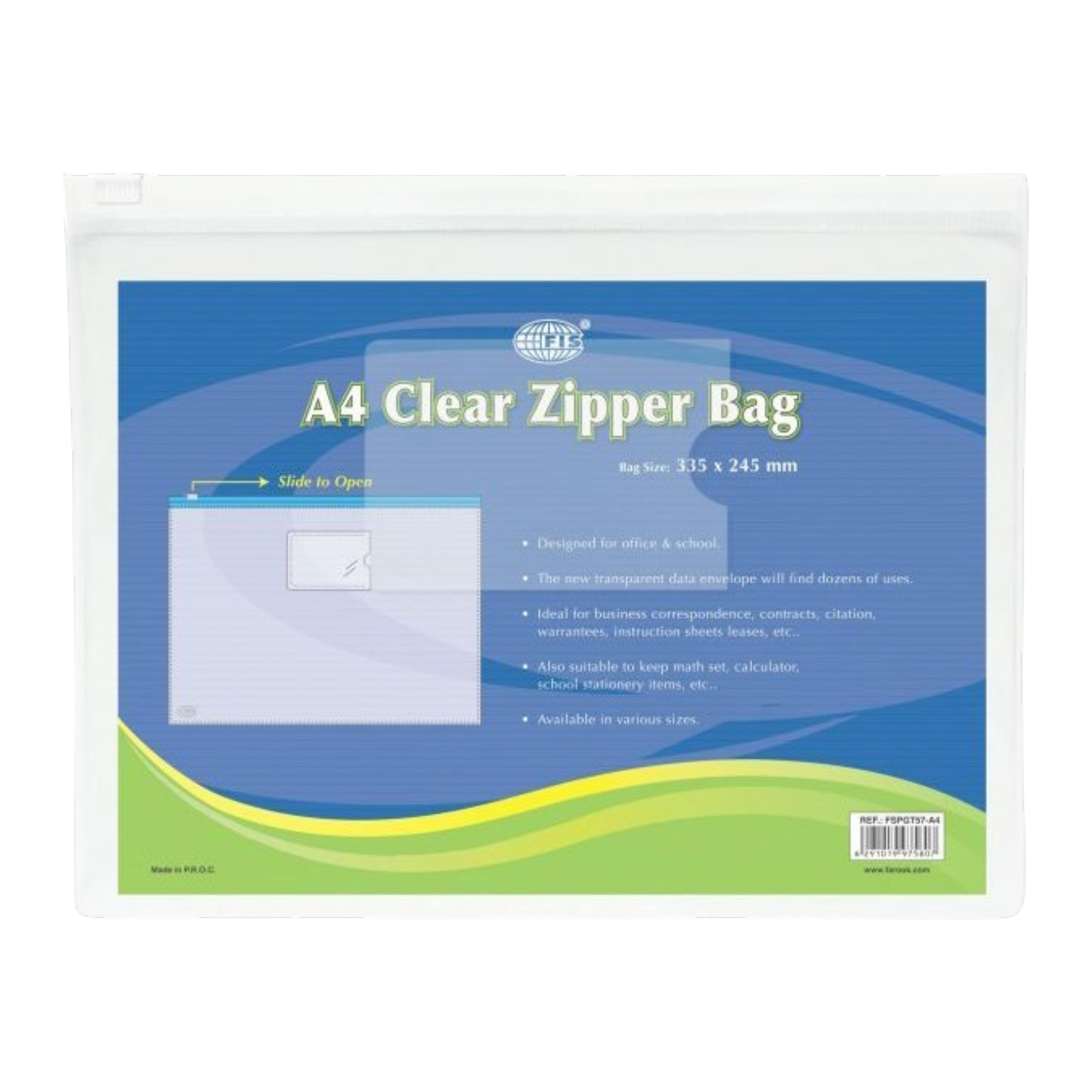 FIS Clear Envelope Zipper Bag
