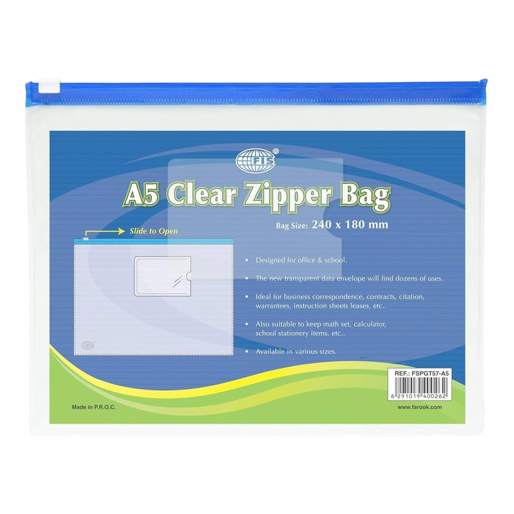 FIS Clear Envelope Zipper Bag
