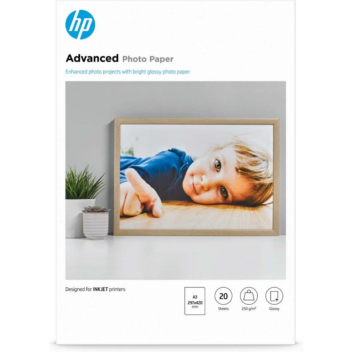 HP Q8697A Advanced Glossy Photo Paper, A3 (297 x 420 mm) 250g - 20 Sheets