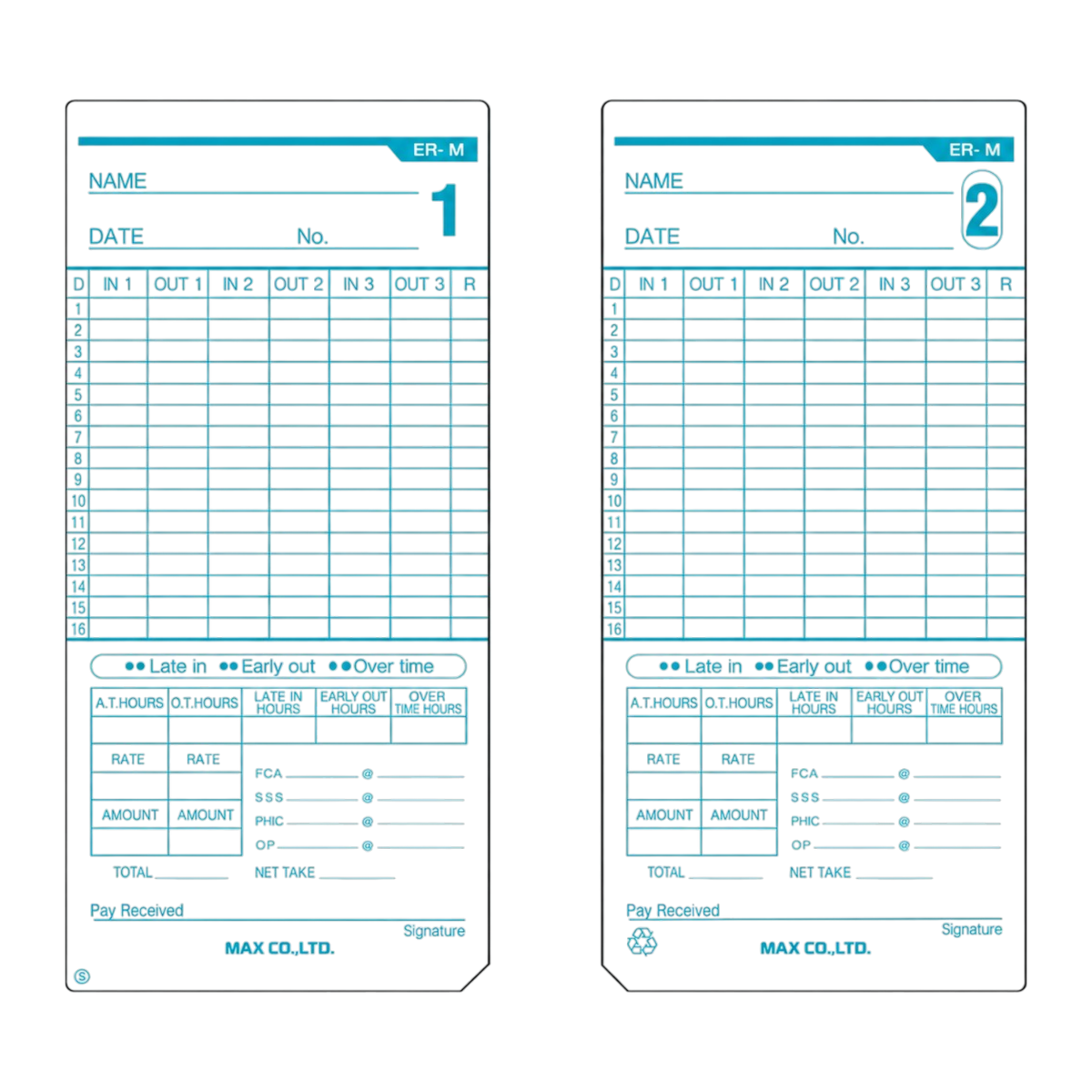 MAX ER-M Time Cards - Pack of 100