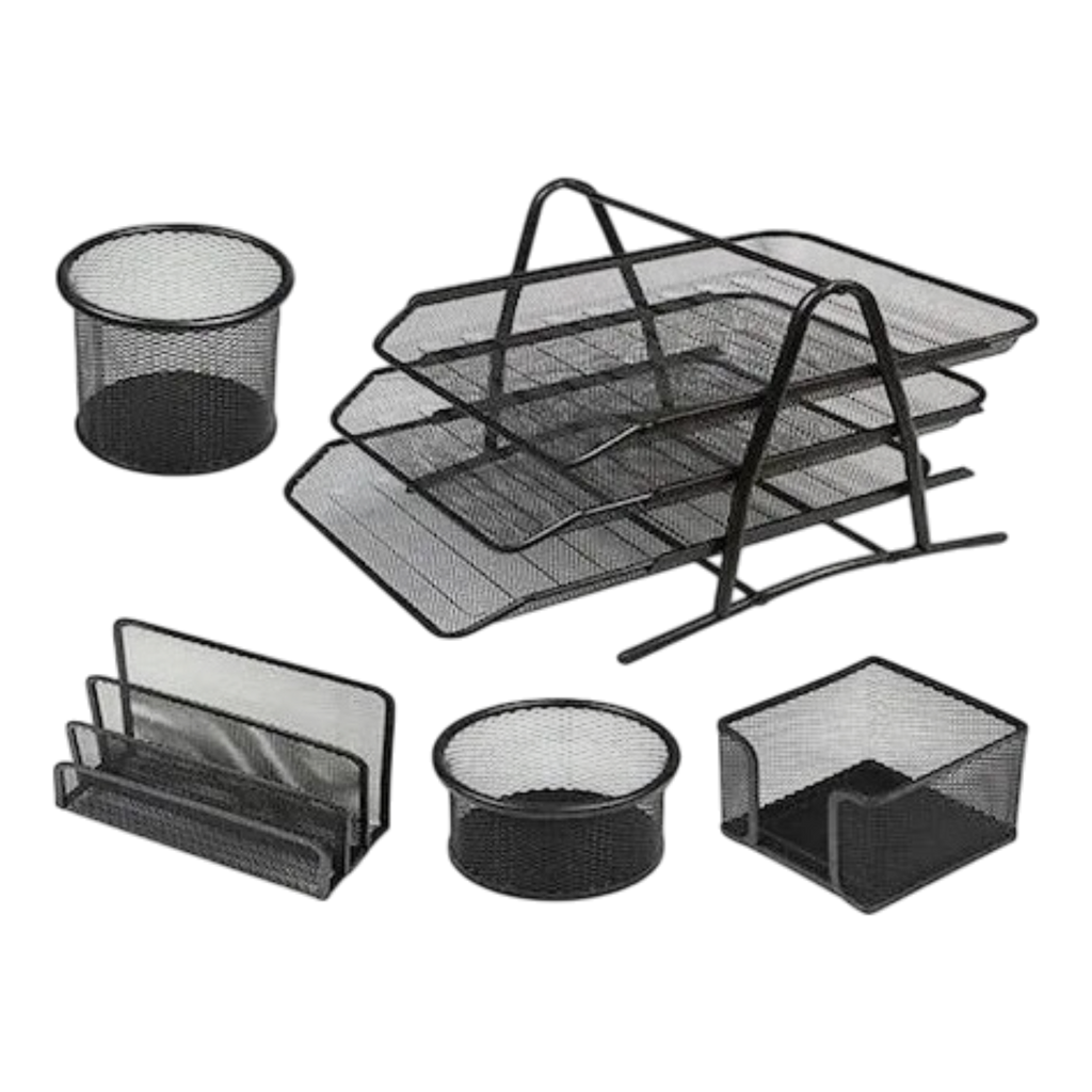 Mesh Office Desk Stationery Set - 5 Piece