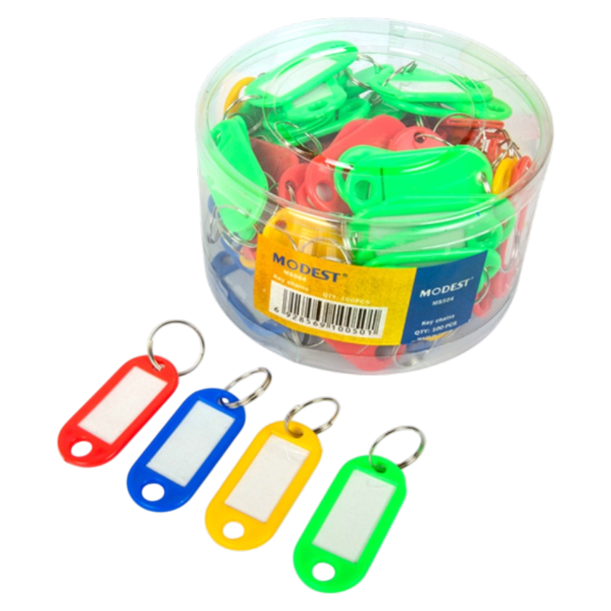 Plastic Key Tags Assorted Colors - Pack of 100
