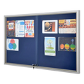 Enclosed Blue Fabric Notice Board with Sliding Doors