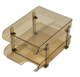 FIS FSOT9002 Plastic Letter Tray 2-Tier - Smoky Brown