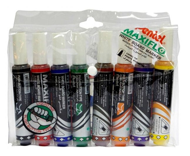 Pentel MWL6 Maxiflo Whiteboard Marker Chisel Wallet Assorted Colors