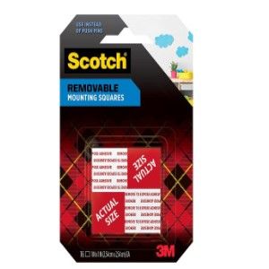 3M Scotch 108 Removable Mounting Squares, 1' X 1", 16 Squares/Pack