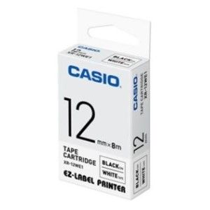 Casio XR-12WE1 Tape Cassette, 12mm X 8m, Black on White