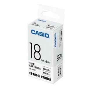Casio XR-18WE1 Tape Cassette, 18mm X 8m, Black on White