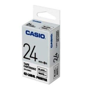 Casio XR-24WE1 Tape Cassette, 24mm X 8m, Black on White