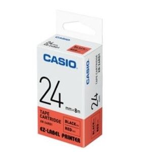 Casio XR-24RD1 Tape Cassette, 24mm X 8mm, Black on Red