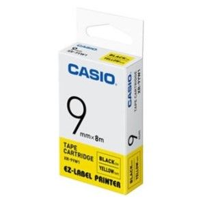 Casio XR-9YW1 Tape Cassette, 9mm X 8mm, Black on Yellow