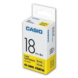 Casio XR-18YW1 Tape Cassette, 18mm X 8mm, Black on Yellow