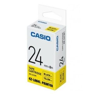 Casio XR-24YW1 Tape Cassette, 24mm X 8mm, Black on Yellow