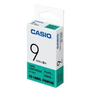 Casio XR-9GN1 Tape Cassette, 9mm X 8mm, Black on Green