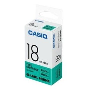 Casio XR-18GN1 Tape Cassette, 18mm X 8mm, Black on Green