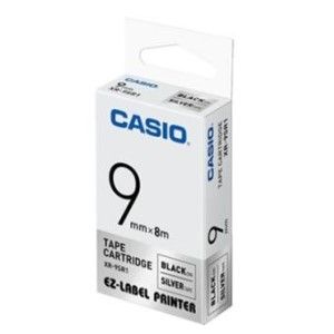 Casio XR-9SR1 Tape Cassette, 9mm X 8mm, Black on Silver