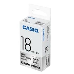 Casio XR-18SR1 Tape Cassette, 18mm X 8mm, Black on Silver
