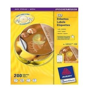 Avery L6043-100 CD Labels, 117 mm [200 Labels] for Laser & Inkjet Printers 