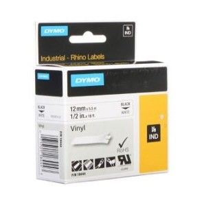 Dymo 18444 Vinyl Tape - Black on White 1/2" [12mm X 5.5m]