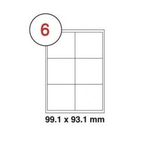99.1 x 93.1mm White A4 Labels, 6 Per Sheet - Pack of 100 Sheets [600 Labels]